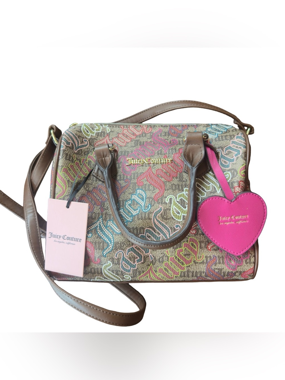 Juicy Couture Multicolor Logo Purse with Pink Heart Tag